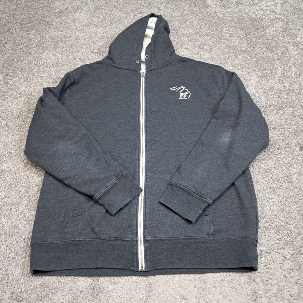 Independent Trading Co Michigan Rooted Sherpa Lined Zip Hoodie Charcoal Mens XL